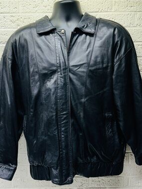 SAWYER OF NAPA Sz L Black Soft Genuine Leather Full-Zip Bomber Jacket • VG‼